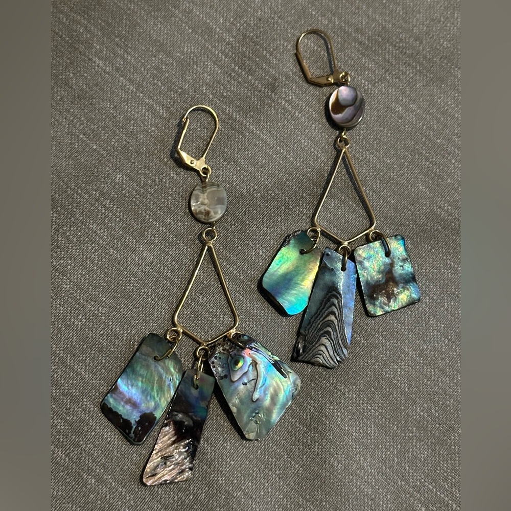 Long earrings 4 in. stainless steel and natural shells, beautiful colors